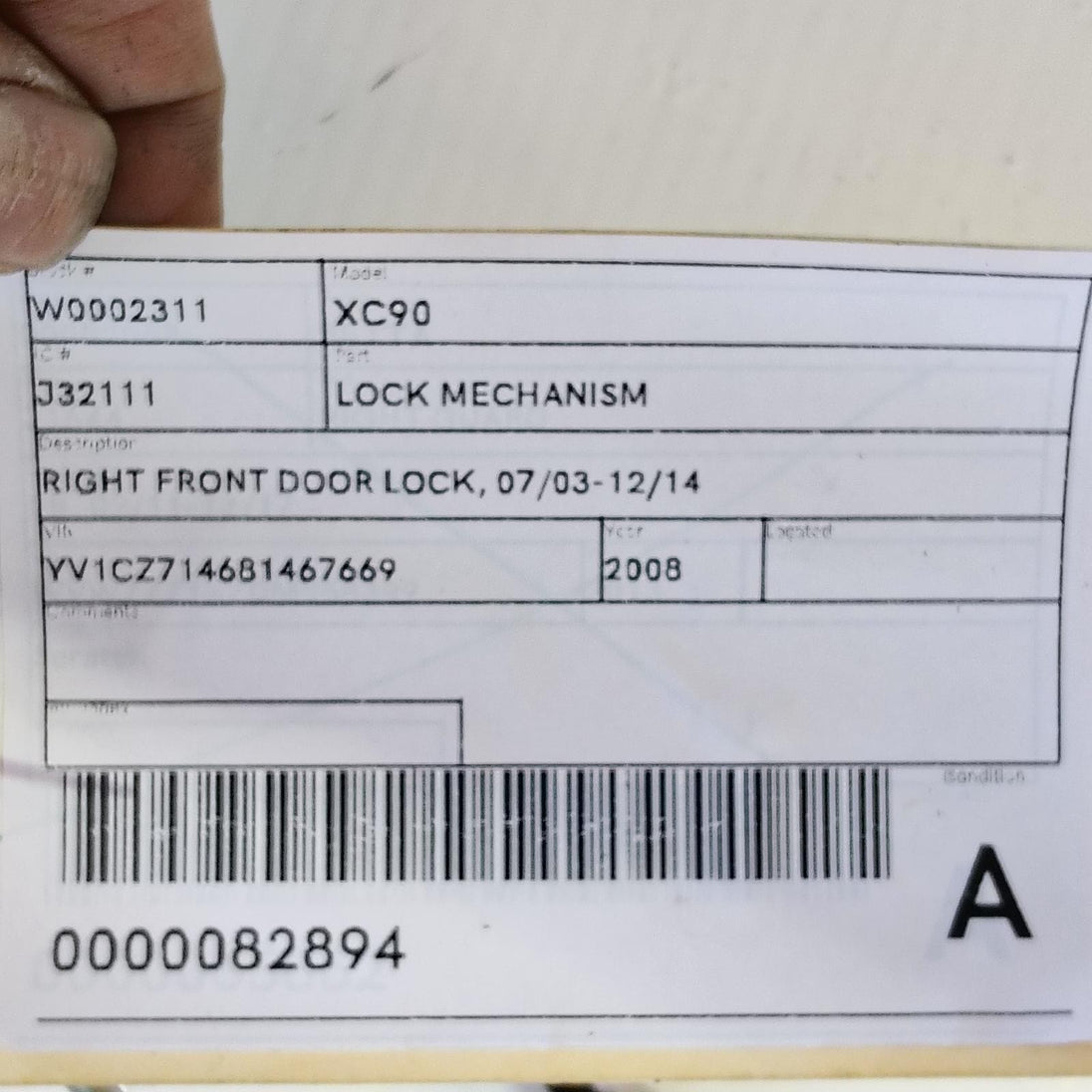 VOLVO XC90 LOCK MECHANISM RIGHT FRONT DOOR LOCK, 07/03-12/14 03 04 05 06 07 08 0