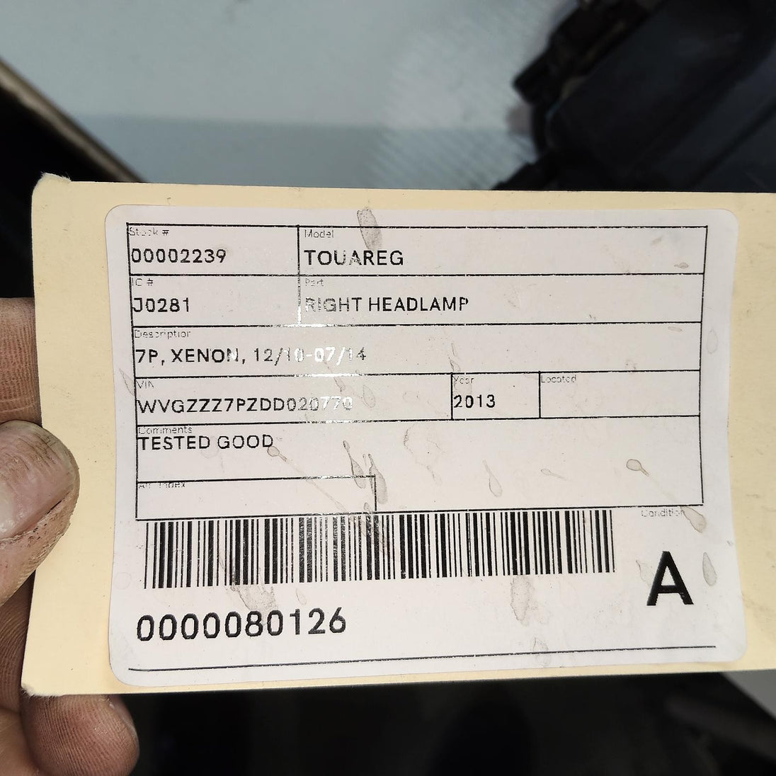 VOLKSWAGEN TOUAREG RIGHT HEADLAMP 7P2941752, XENON, 12/10-07/14 10 11 12 13 14