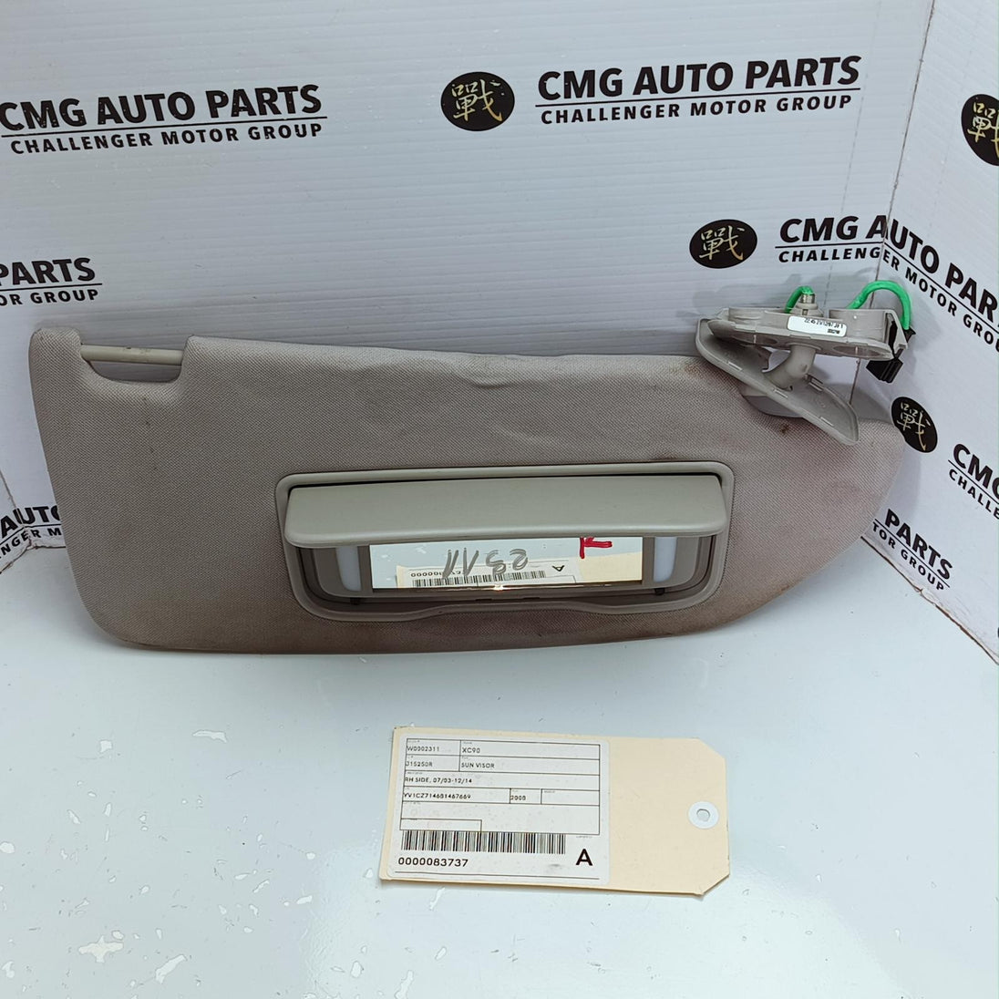 VOLVO XC90 SUN VISOR RH SIDE, 07/03-12/14 03 04 05 06 07 08 09 10 11 12 13 14