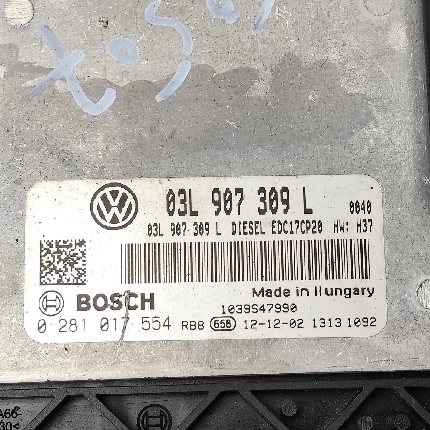 VOLKSWAGEN TRANSPORTER ECU ENGINE ECU, 2.0, DIESEL, MANUAL T/M, P/N 03L907309M, 