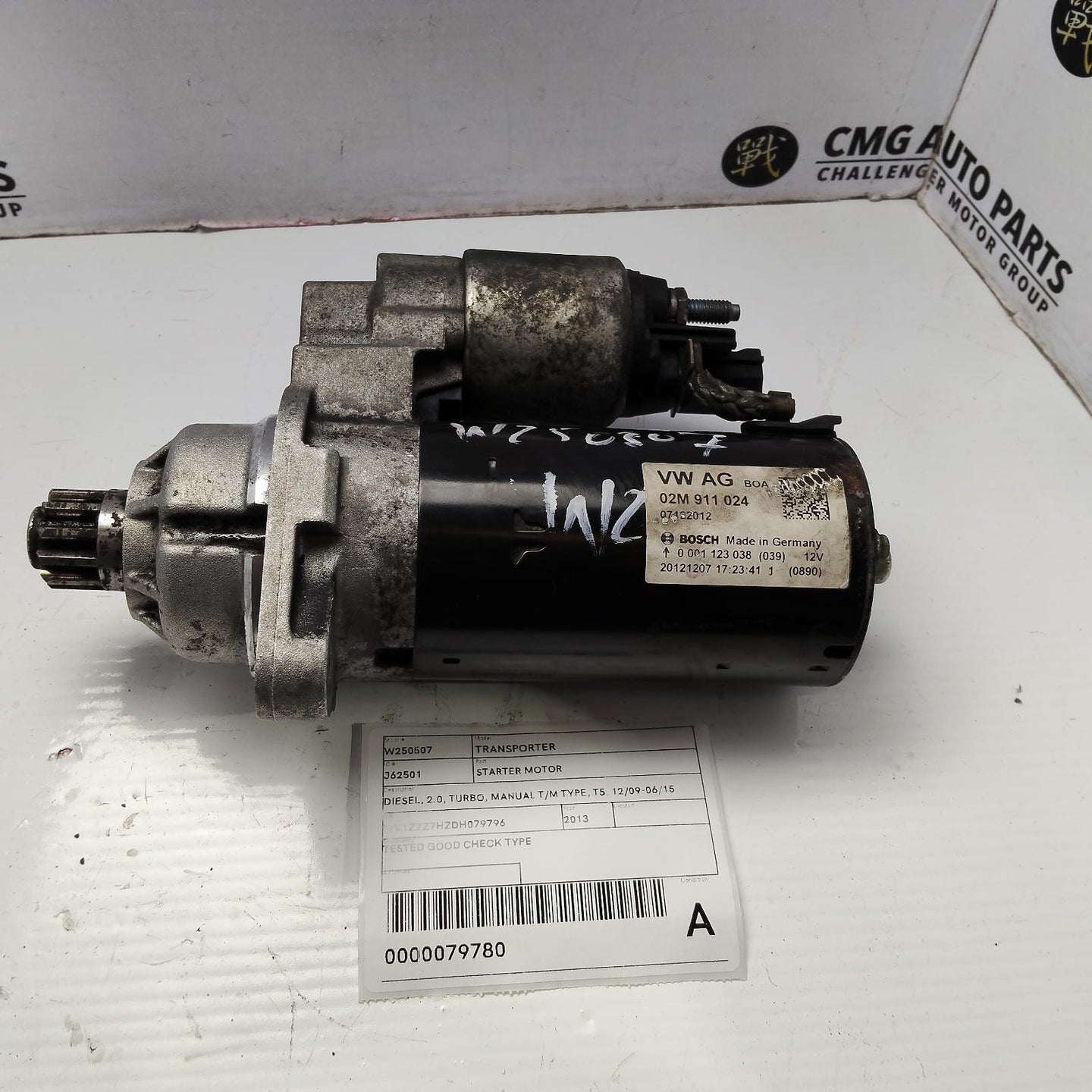 VOLKSWAGEN TRANSPORTER STARTER MOTOR DIESEL, 2.0, TURBO,02M911024 , T5, 12