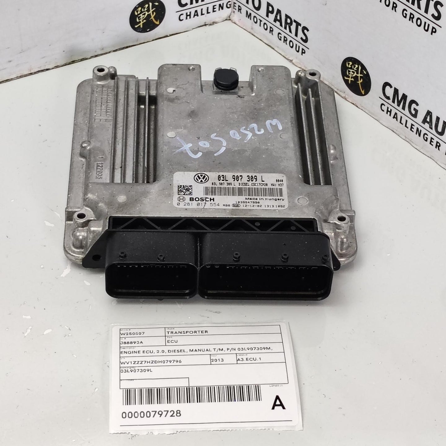 VOLKSWAGEN TRANSPORTER ECU ENGINE ECU, 2.0, DIESEL, MANUAL T/M, P/N 03L907309M, 