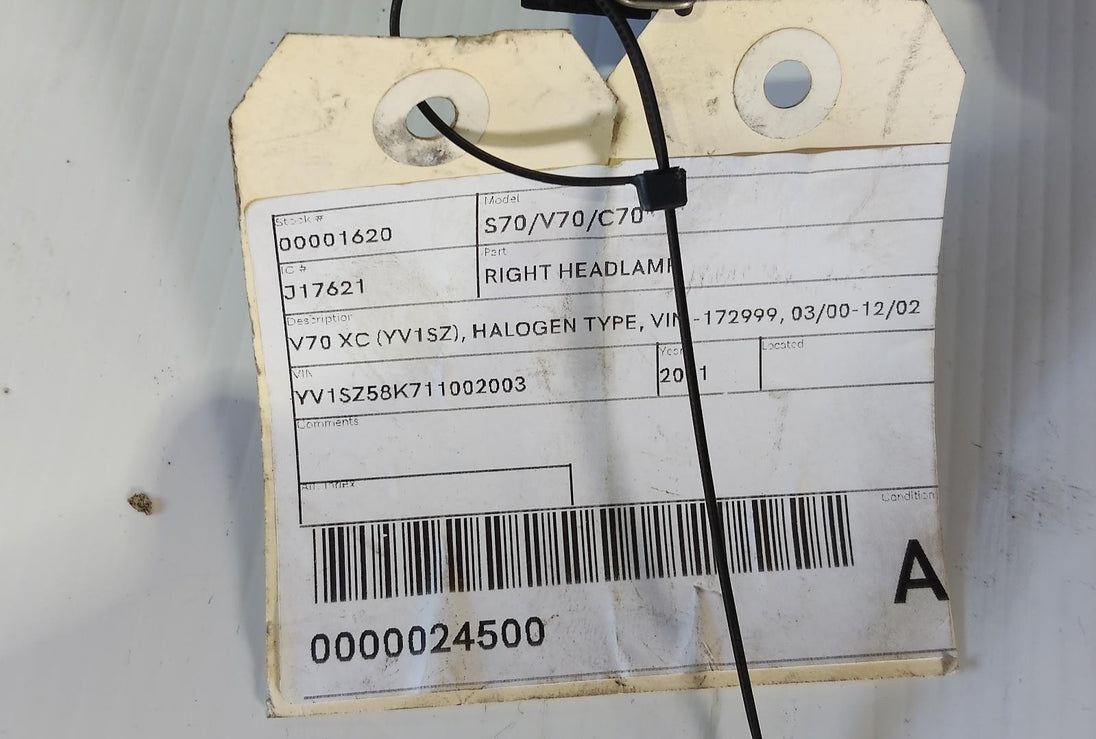 VOLVO S70/V70/C70 RIGHT HEADLAMP V70 XC (YV1SZ), HALOGEN TYPE, 8620691, 01