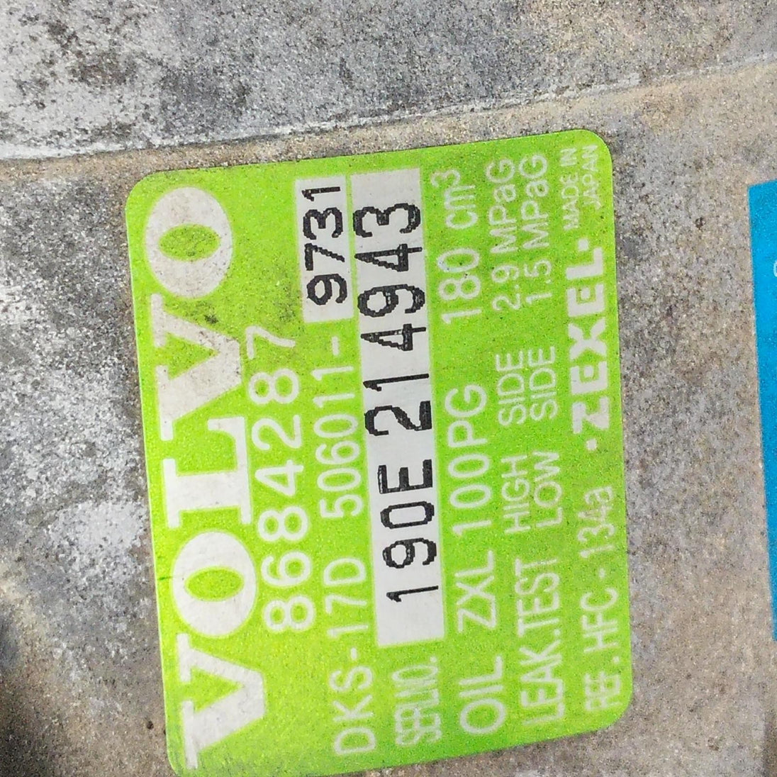 VOLVO S60/V60 A/C COMPRESSOR CHASS 093489-,8684287, 11/00-08/09 