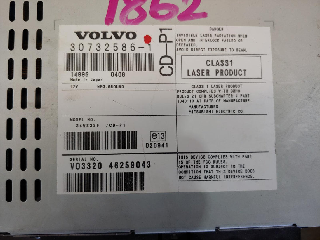 VOLVO V50 STEREO/HEAD UNIT RADIO/CD PLAYER, VIN YV1MW..., 03/04-08/12 04 05 06 0