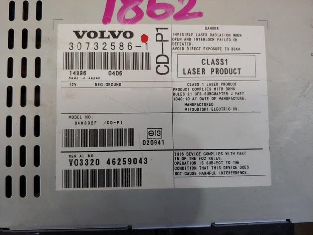 VOLVO V50 STEREO/HEAD UNIT RADIO/CD PLAYER, VIN YV1MW..., 03/04-08/12 04 05 06 0