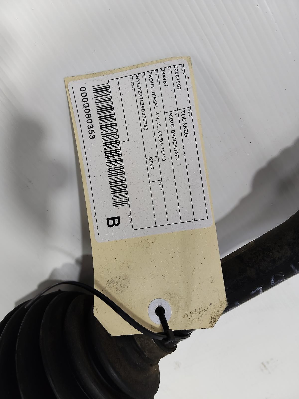 VOLKSWAGEN TOUAREG RIGHT DRIVESHAFT FRONT, DIESEL, 4.9, 7L, 09/04-12/10 04 05 06