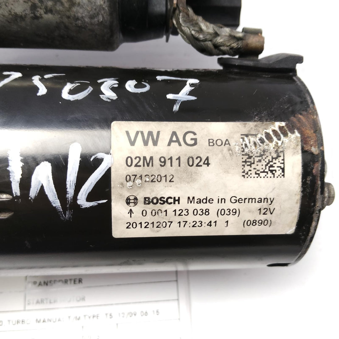 VOLKSWAGEN TRANSPORTER STARTER MOTOR DIESEL, 2.0, TURBO,02M911024 , T5, 12