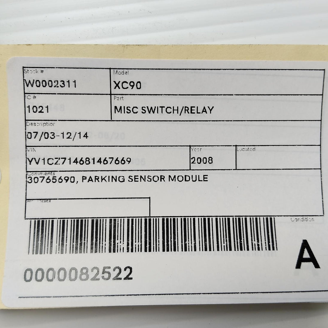 VOLVO XC90 30765690, PARKING  MODULE 07/03-12/14  05 06 07 08 09 10 11 12 13 14