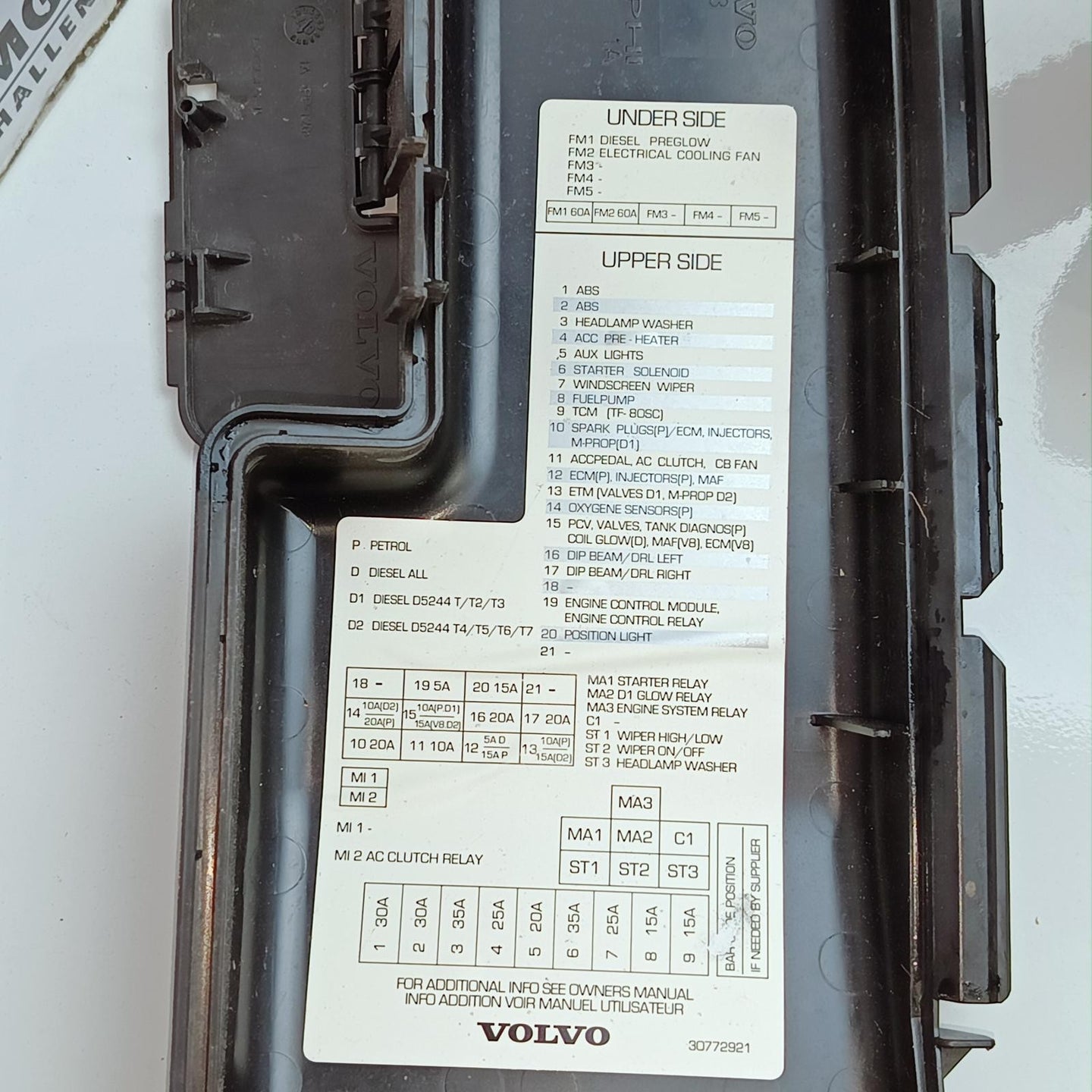 VOLVO XC90 FUSE BOX ENGINE BAY, DIESEL, 2.4, D5244T4,30786646, VIN YV1C*71