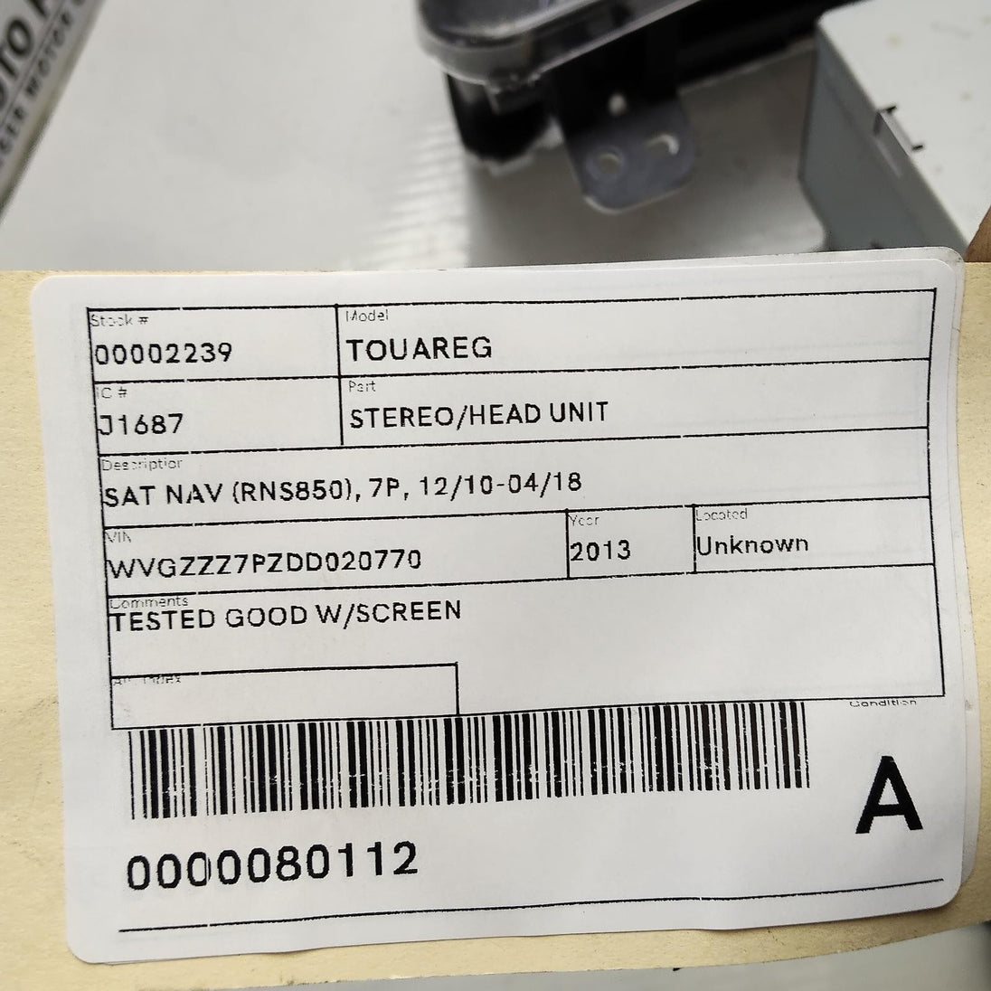 VOLKSWAGEN TOUAREG STEREO/HEAD UNIT, 7P6035190B, 7P, 12/10-04/18 10 11 12 1